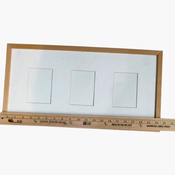 Wooden mated Triple Photo Frame 21 x 11 Photos 3x5 Natural Finish Wood NO Glass - Picture 2 of 4